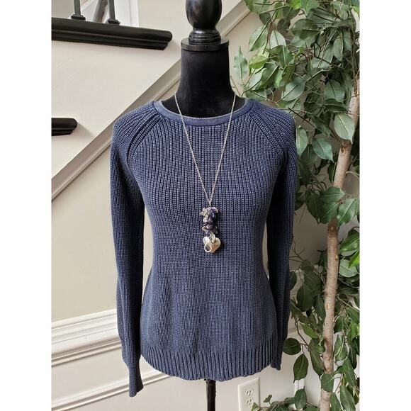 DO+BE Sweater Women's Small Blue Chunky Knit Cutout Back Raglan Cold Shoulder - Picture 1 of 10
